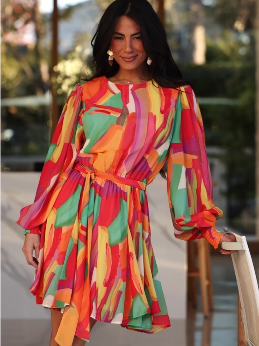 BALTIC BORN Multi-Color Abstract Tie-Waist The Tavana Short Chiffon Dress Sz 3X
